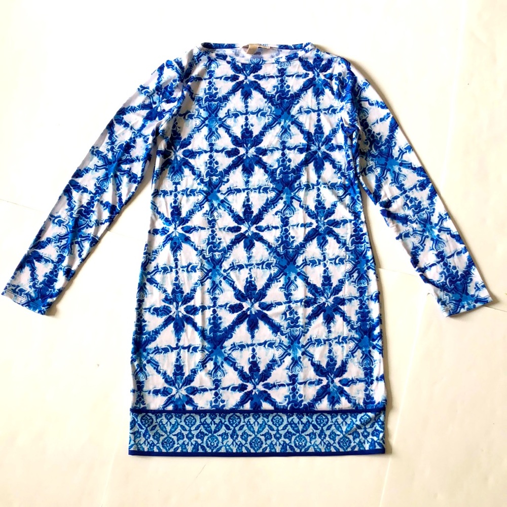 Michael Kors M Blue White Dress Print Long Sleeve stretchy Excellent Condition